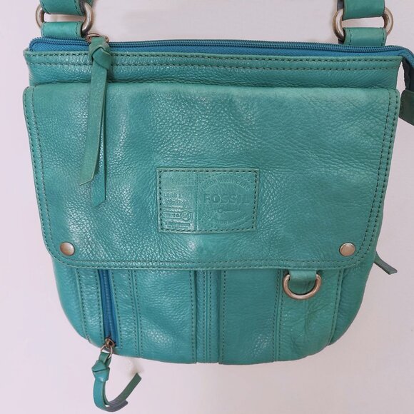 Vintage FOSSIL Morgan Traveler’s Bag Tidal Blue LARGE Crossbody Purse Handbag - Picture 4 of 9